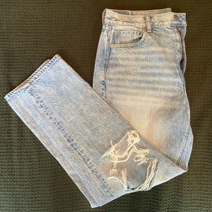 American Eagle High Rise Light Wash Distressed Mom Jeans